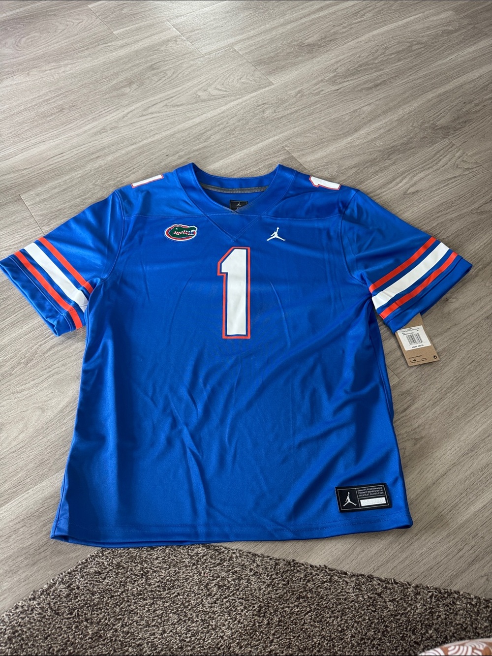 Jordan Blue Kids Football Jersey with White & Orange Accents